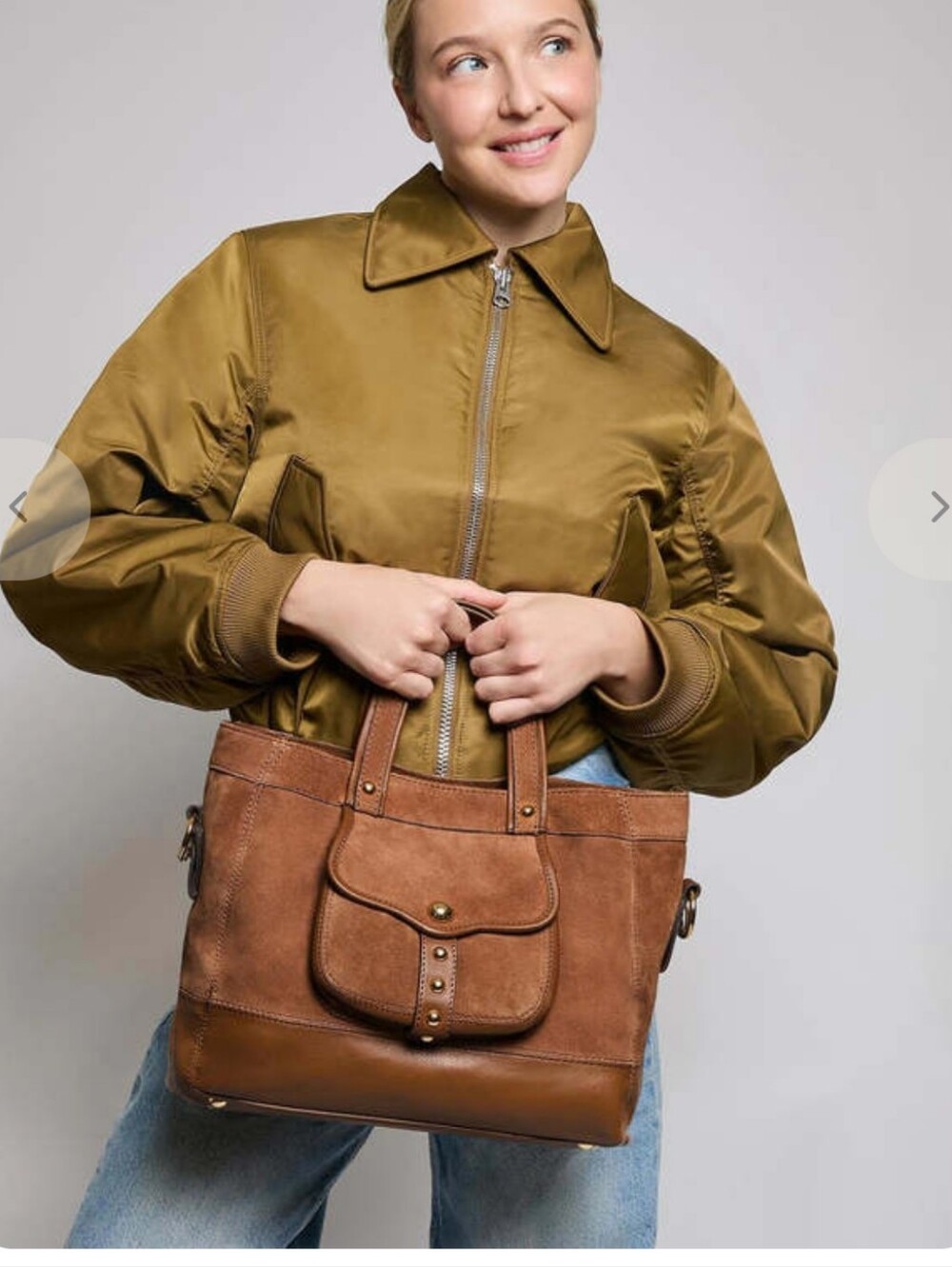 Aimee Kestenberg Tan Brown Suede Leather Shoulder Bag with Brass Accents - Picture 4 of 15